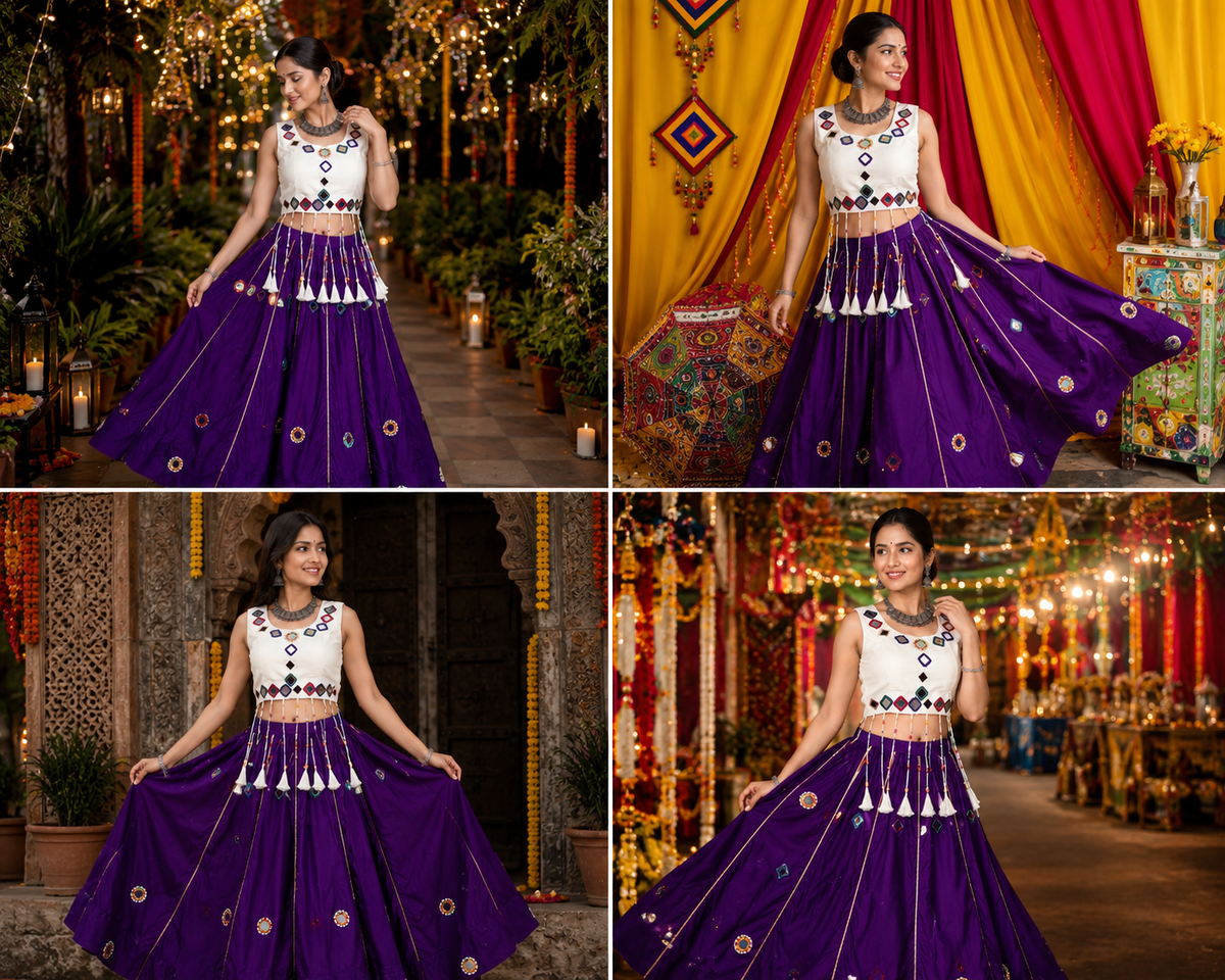 Royal Purple Mirror Work Lehenga Set