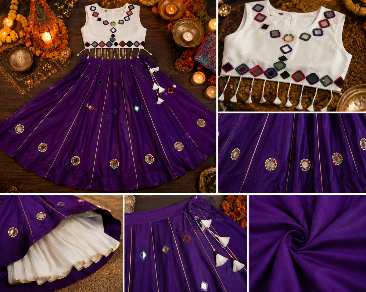 Royal Purple Mirror Work Lehenga Set