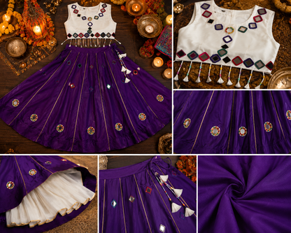 Royal Purple Mirror Work Lehenga Set