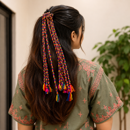 Multicolor Braided Hair Extension with Tassels – Vibrant Traditional Hair Accessory