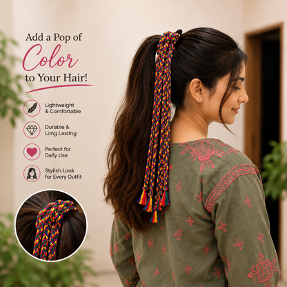 Multicolor Braided Hair Extension with Tassels – Vibrant Traditional Hair Accessory