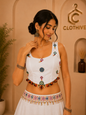 White Handcrafted Mirror Work Designer Blouse with Multicolor Embellishments