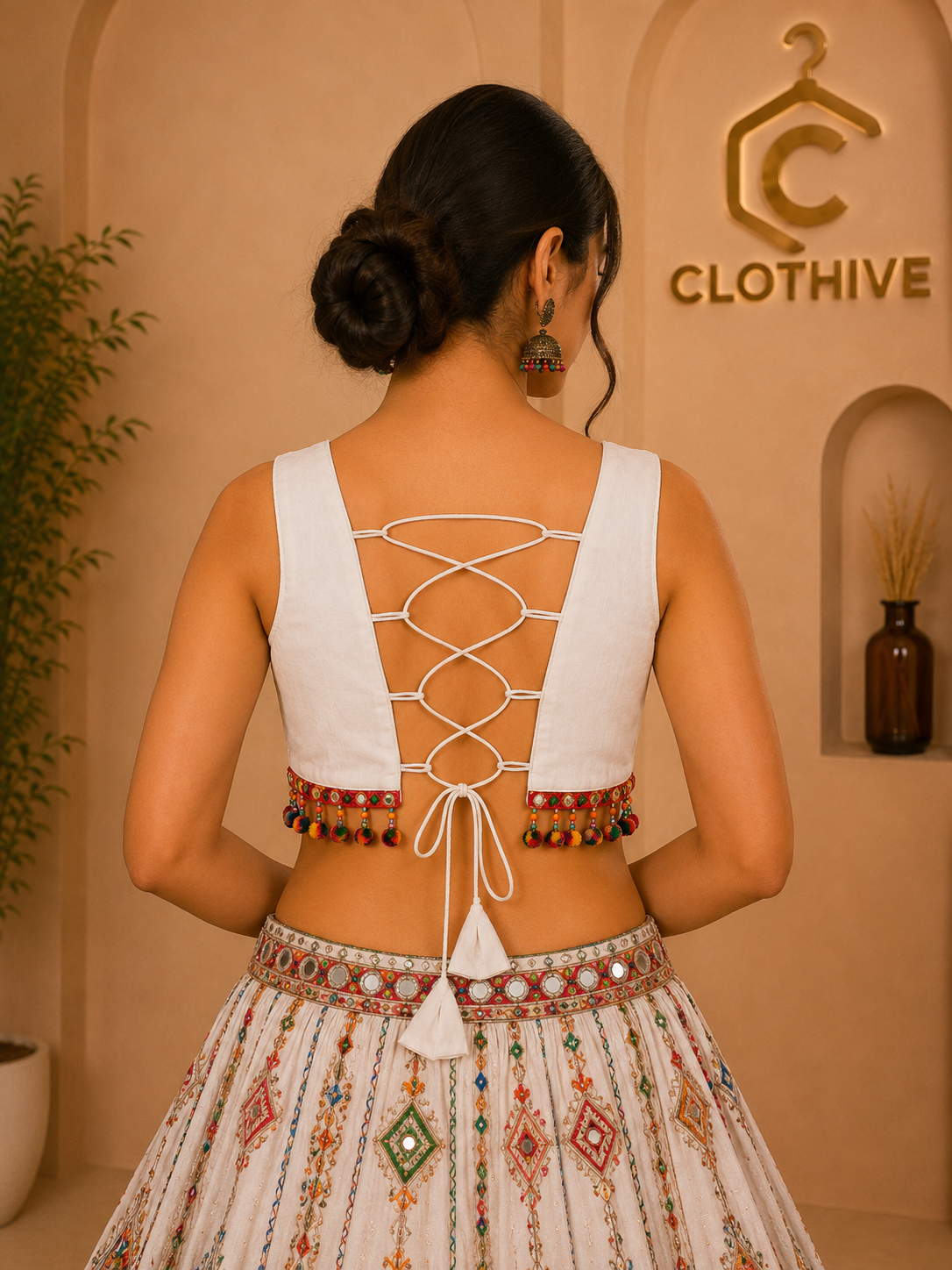 White Handcrafted Mirror Work Designer Blouse with Multicolor Embellishments