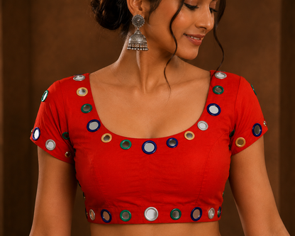 Traditional Red Mirror Work Chaniya Choli Set – Festive Garba & Navratri Wear