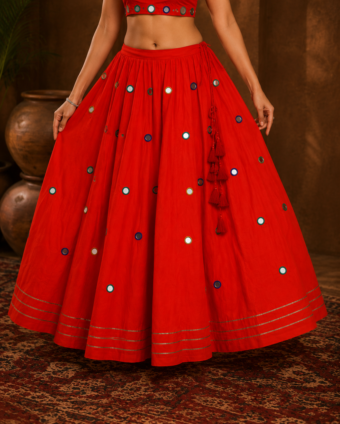 Traditional Red Mirror Work Chaniya Choli Set – Festive Garba & Navratri Wear