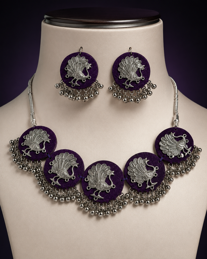 Royal Peacock Purple Necklace Set | Clothive