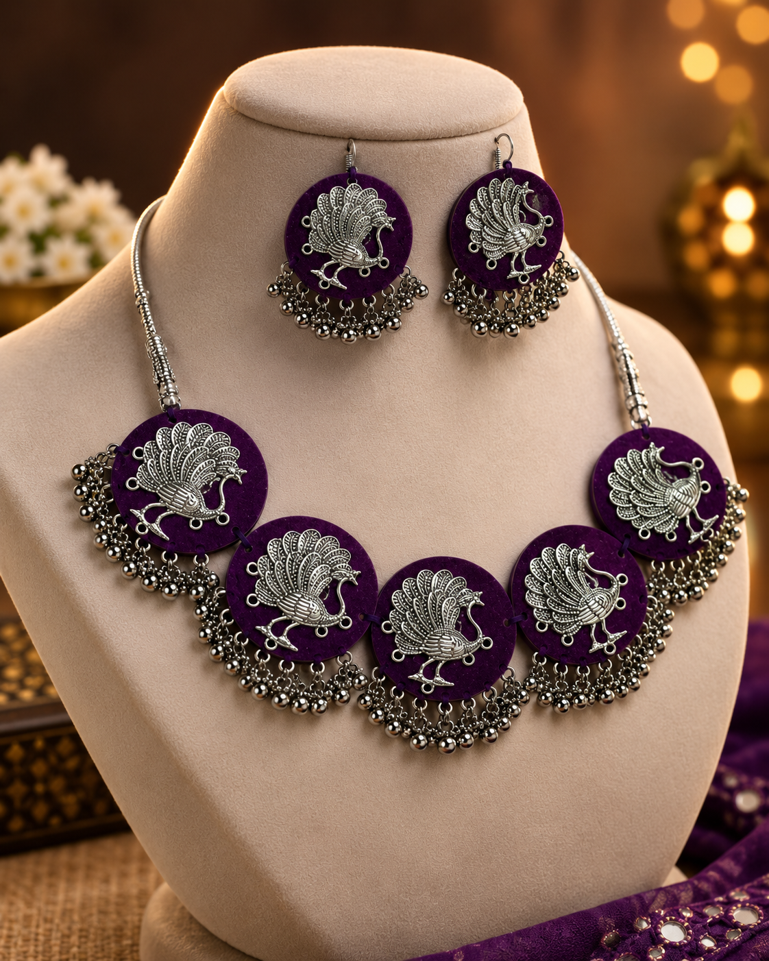Royal Peacock Purple Necklace Set | Clothive
