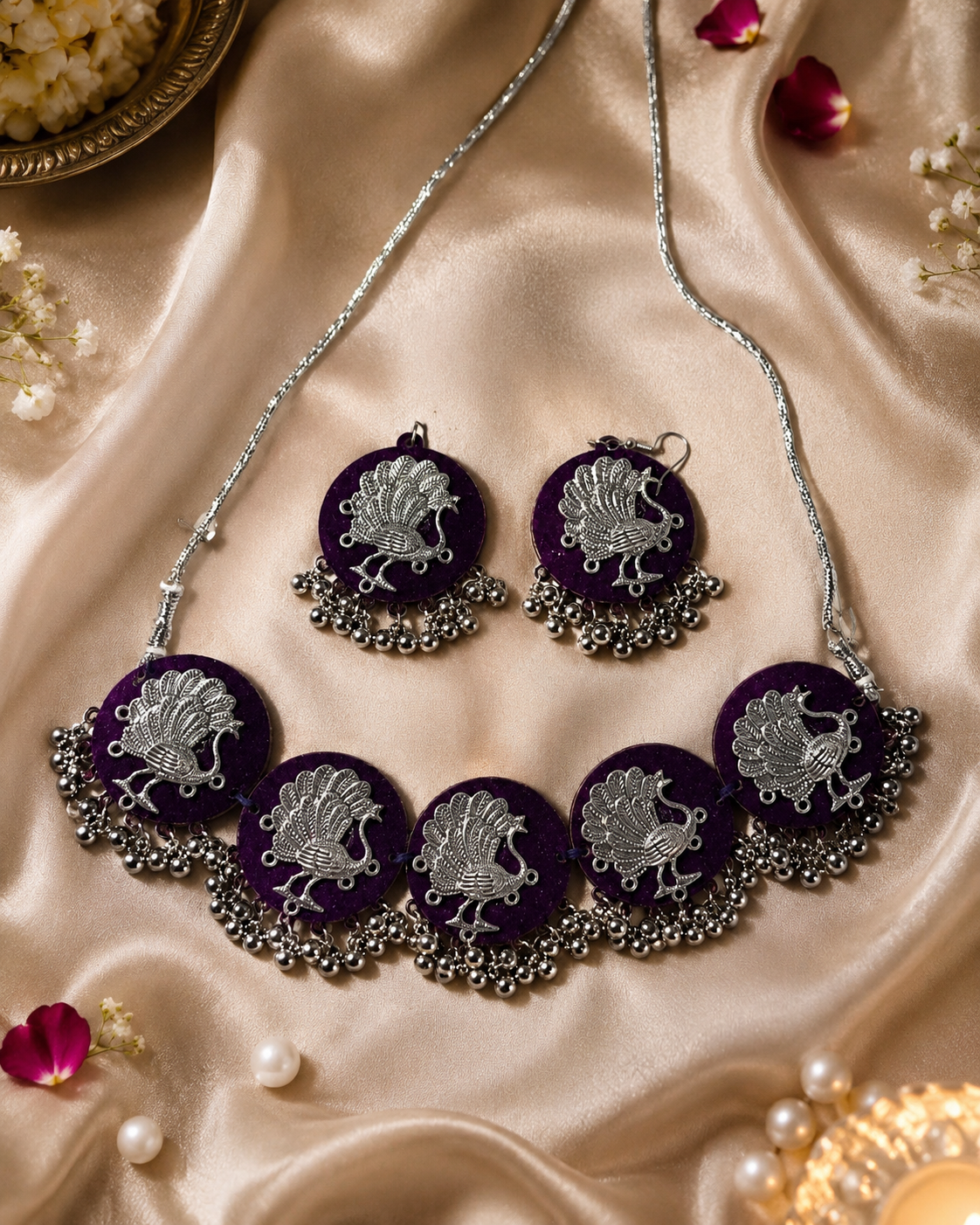 Royal Peacock Purple Necklace Set | Clothive