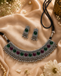 Emerald & Wine Oxidised Necklace Set | Clothive