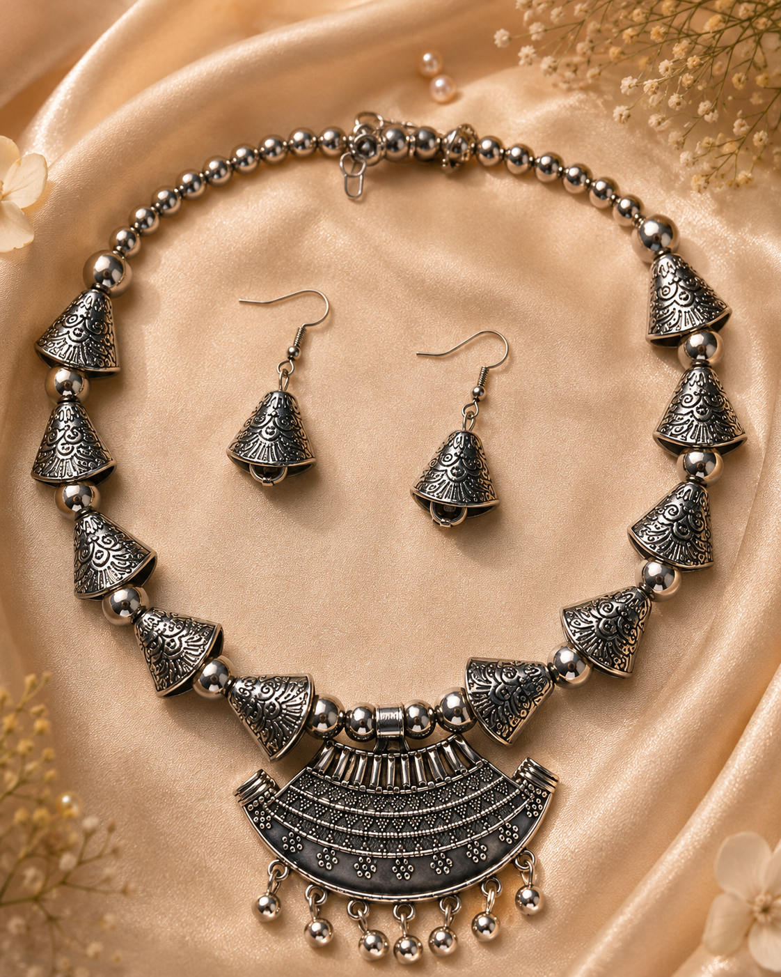 Antique Silver Statement Necklace Set | Clothive