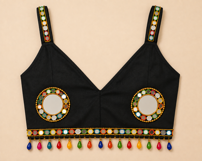 Black Mirror Work Blouse | Multicolor Embroidered Navratri Blouse