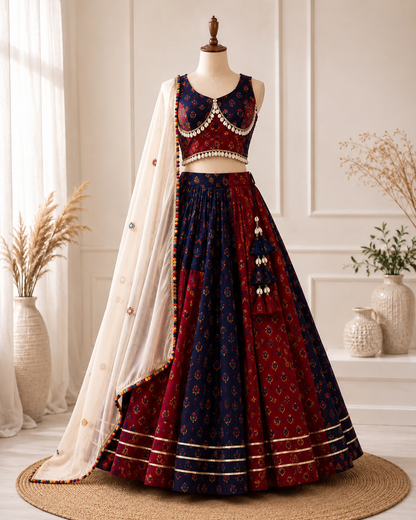 Royal Maroon & Navy Mirrorwork Navratri Lehenga Choli Set