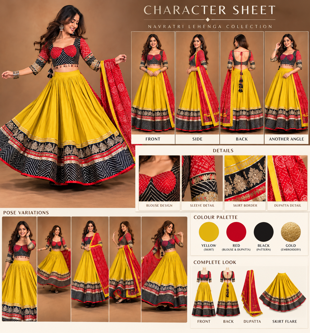 Mustard Yellow & Red Embroidered Lehenga Choli with Traditional Black Border – Navratri Collection