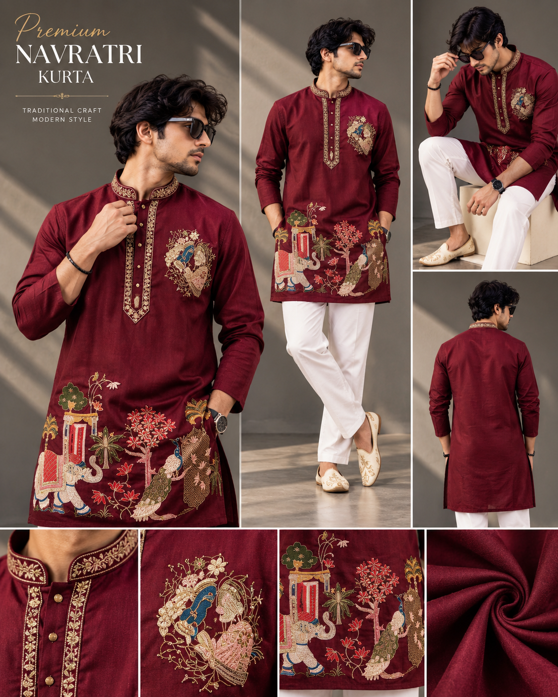 Premium Burgundy Embroidered Navratri Kurta – Traditional Festive Collection