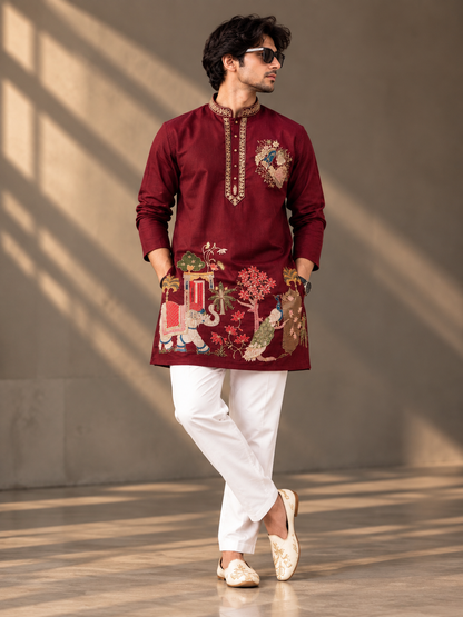 Premium Burgundy Embroidered Navratri Kurta – Traditional Festive Collection