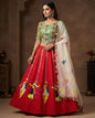 Red & Green Designer Mirror Work Chaniya Choli with Dandiya Motif & Dupatta