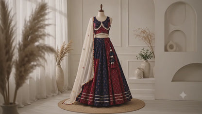 Royal Maroon & Navy Mirrorwork Navratri Lehenga Choli Set